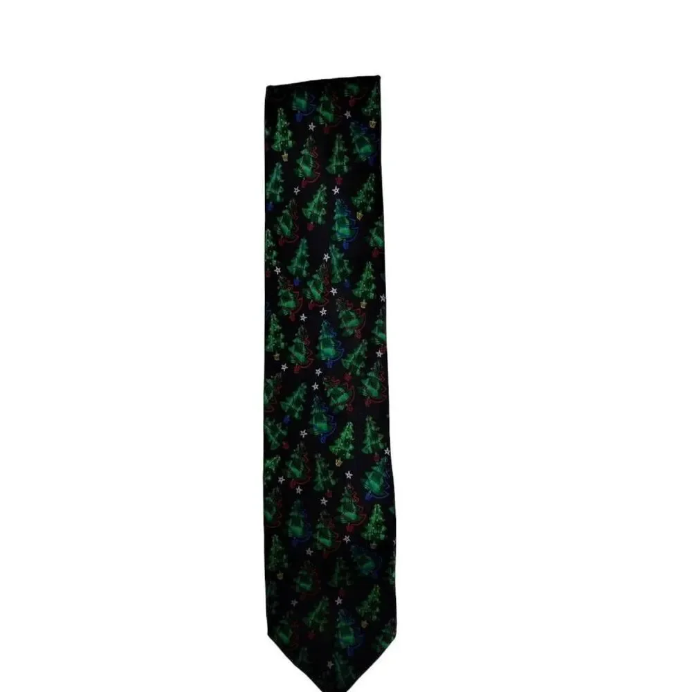 ‎Holidays Christmas Tie Men Black Green Silk Trees OS